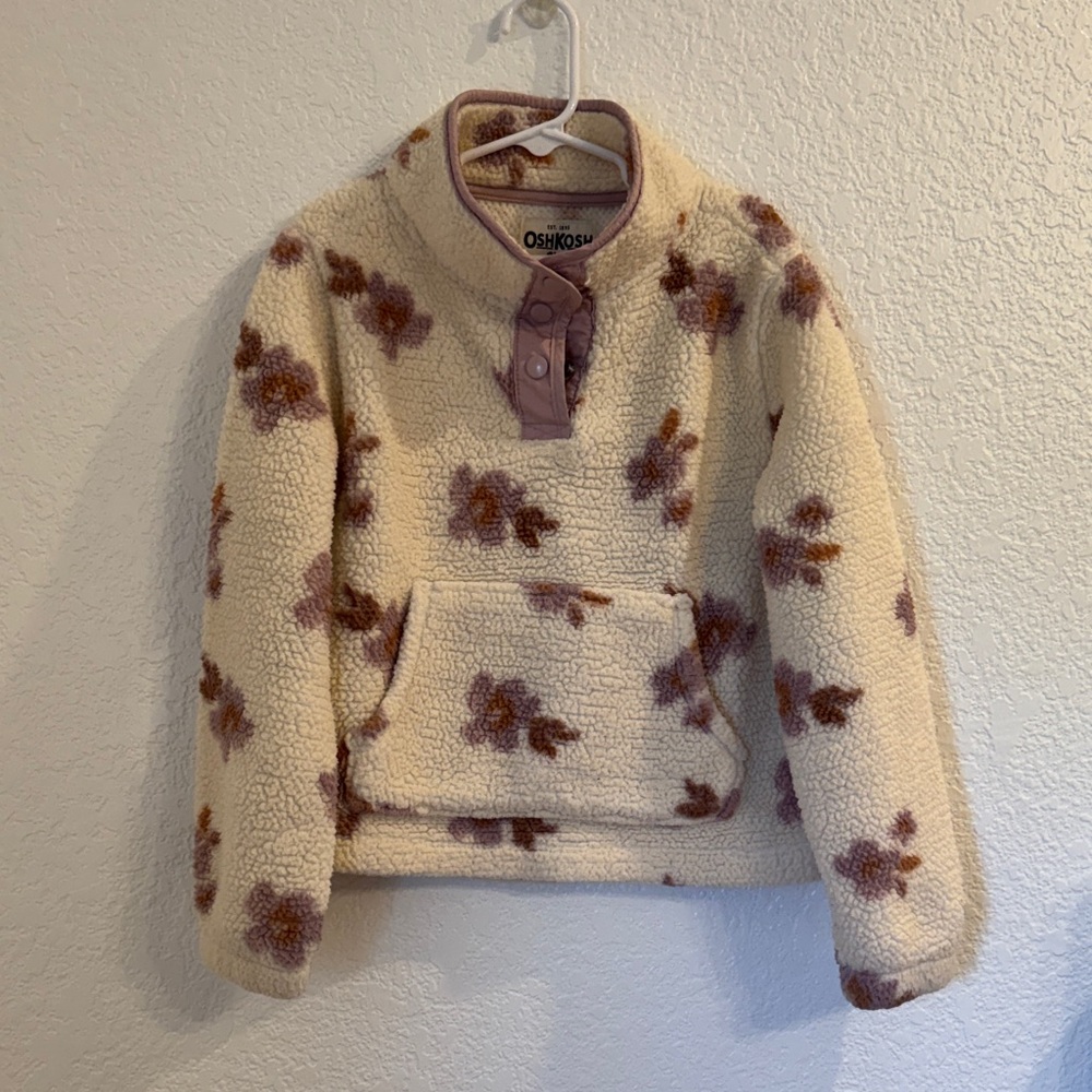 OshKosh B'gosh Cream Floral Sherpa Pullover with Mauve Trim
